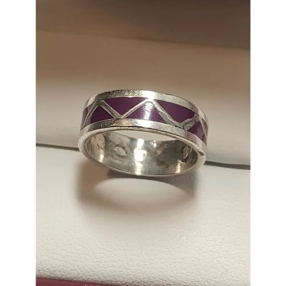 Purple Spiny Oyster Band Ring Size 6.75 Native American Sterling